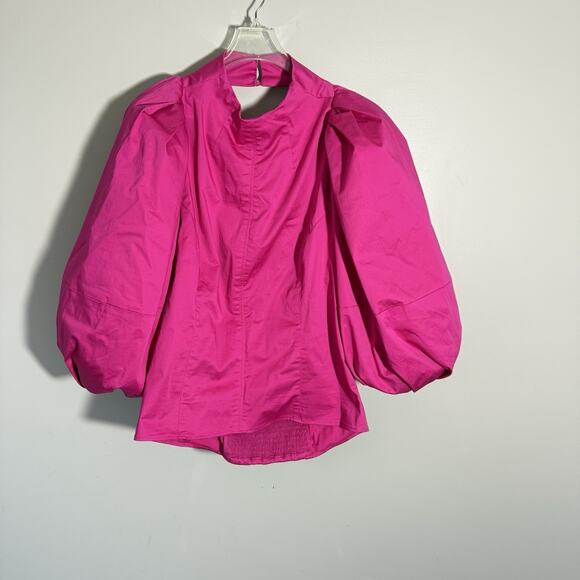 Banana Republic BR x HARBISON FUCHSIA Balloon Sleeve Open Back Top Large Tall - Picture 4 of 9